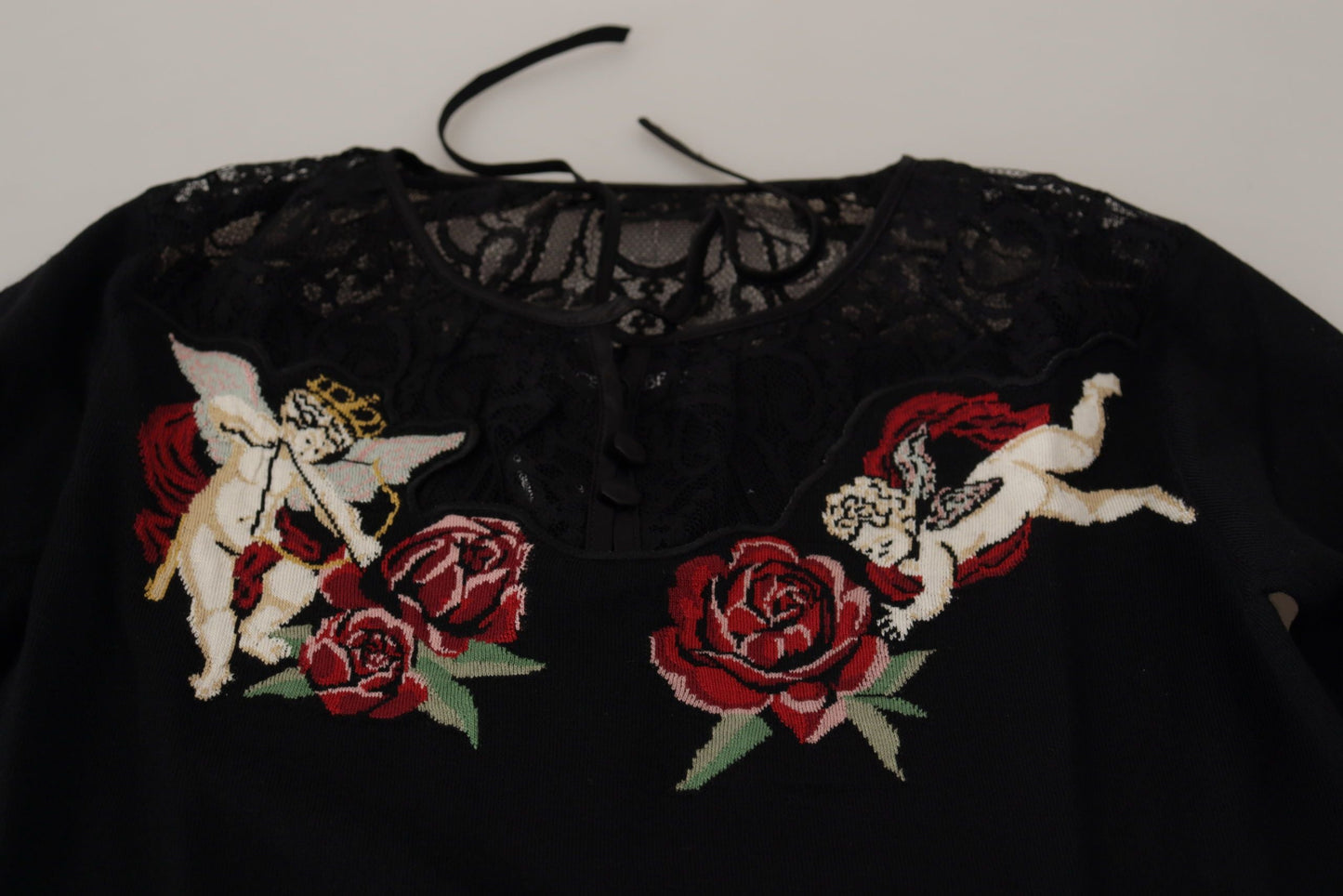 Dolce & Gabbana Black Lace Angel Roses Cardigan Sweater