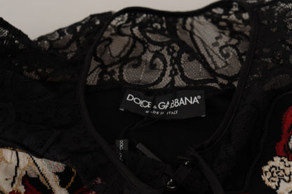 Dolce & Gabbana Black Lace Angel Roses Cardigan Sweater
