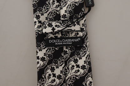 Dolce & Gabbana Black White Flower 100% Silk Print Adjustable Accessory Tie