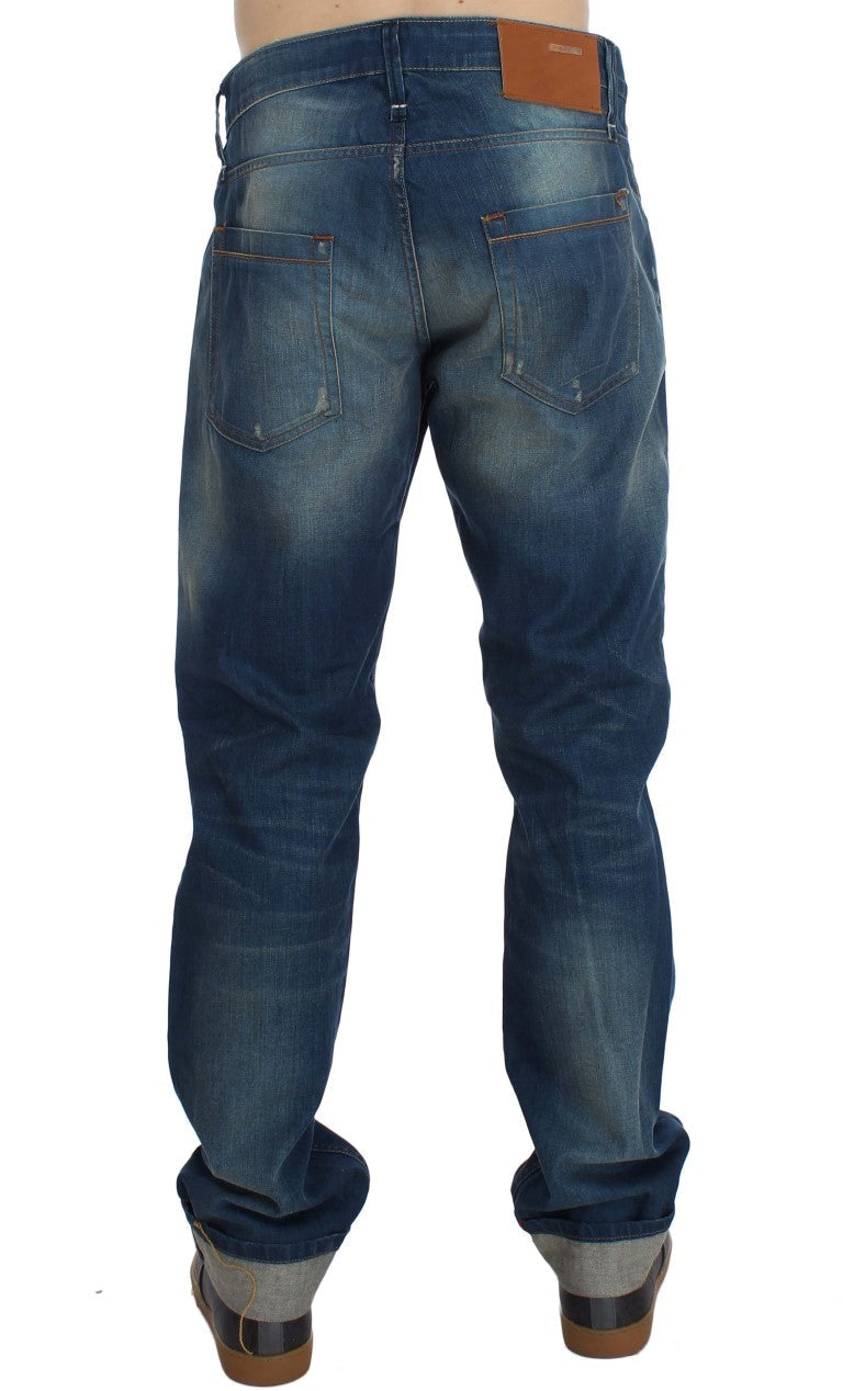 Acht Blue Wash Denim Cotton Stretch Baggy Fit Jeans