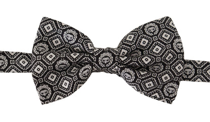 Dolce & Gabbana Black white 100% Silk Adjustable Neck Papillon Tie