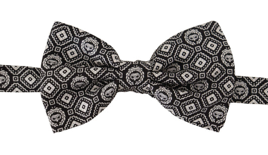 Dolce & Gabbana Black white 100% Silk Adjustable Neck Papillon Tie