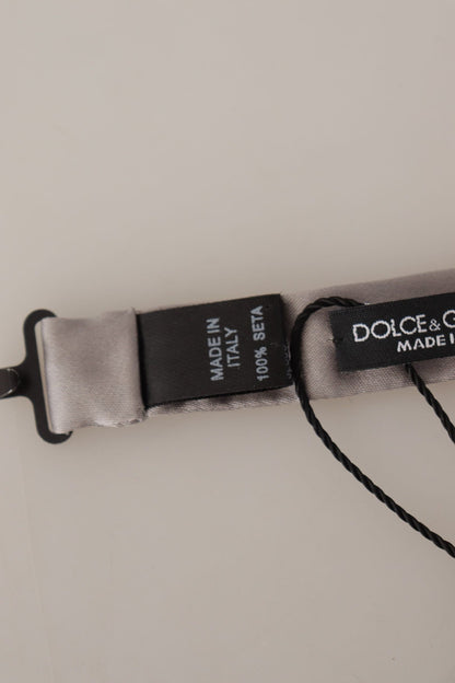 Dolce & Gabbana Silver 100% Silk Slim Adjustable Neck Papillon Tie