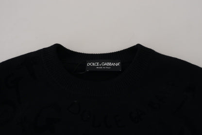 Dolce & Gabbana Black Wool Logo Pattern Crewneck Pullover Sweater