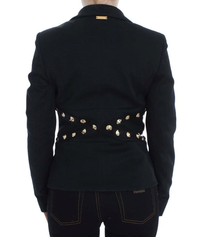 Exte Black Cotton Stretch Gold Studded Blazer Jacket