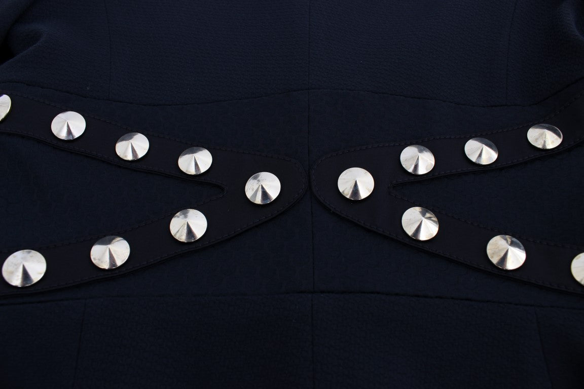 Exte Black Cotton Stretch Gold Studded Blazer Jacket