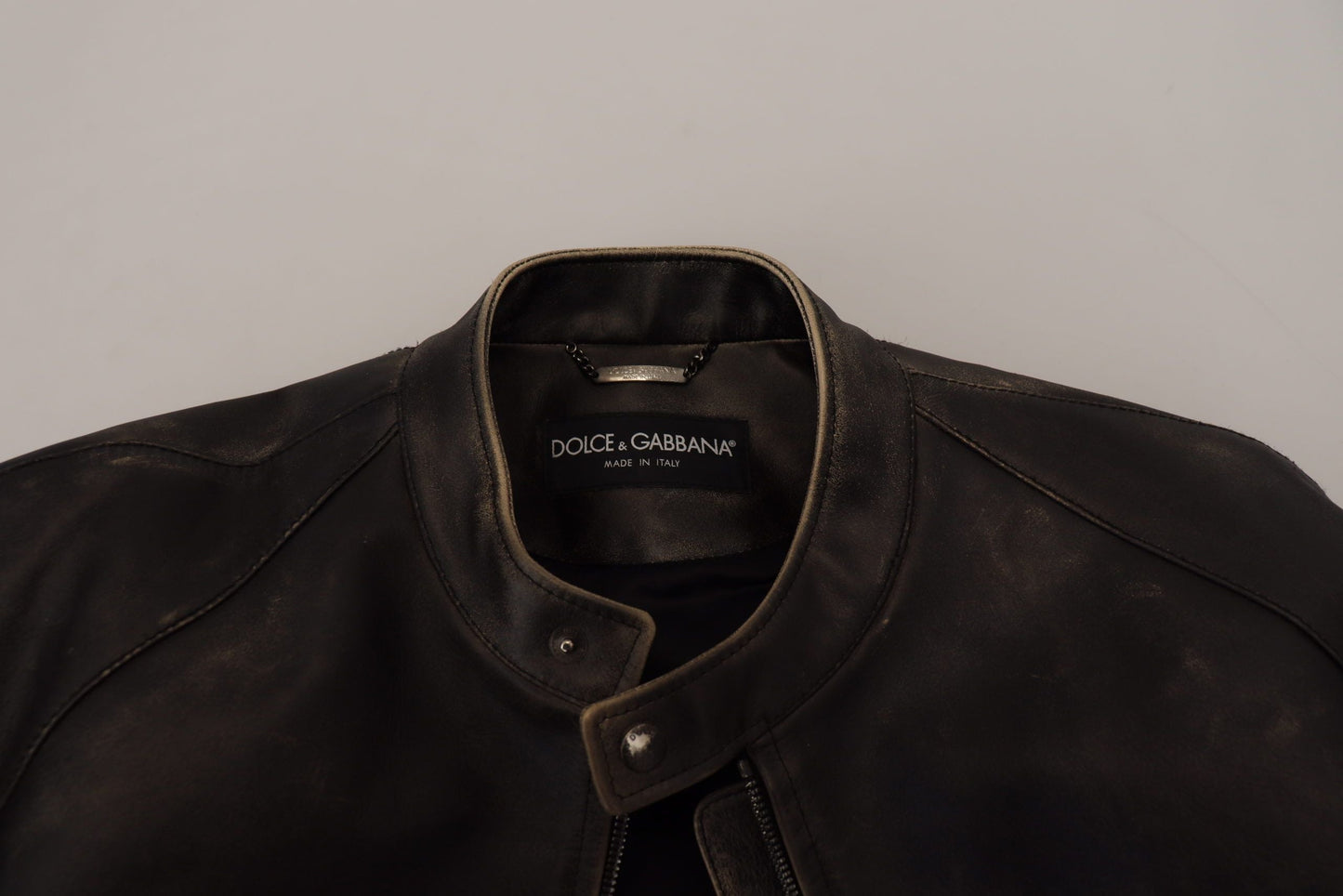 Dolce & Gabbana Black Leather Zipper Biker Coat Jacket