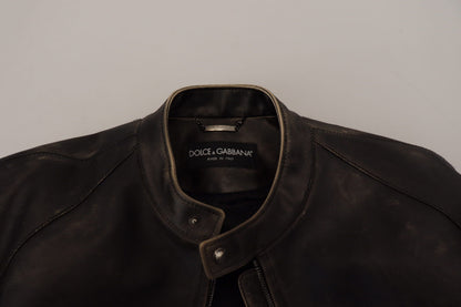 Dolce & Gabbana Black Leather Zipper Biker Coat Jacket