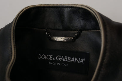Dolce & Gabbana Black Leather Zipper Biker Coat Jacket