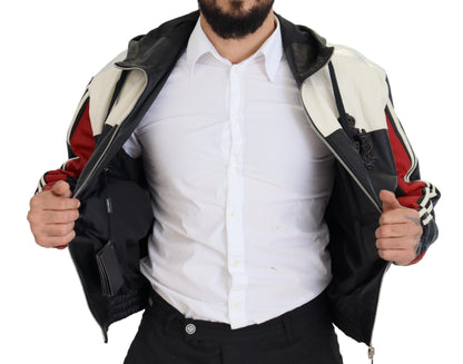 Dolce & Gabbana Black Leather Hooded Blouson Coat Jacket