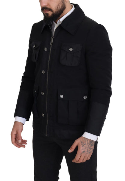 Dolce & Gabbana Black Wool Collared Full Zip Jacket