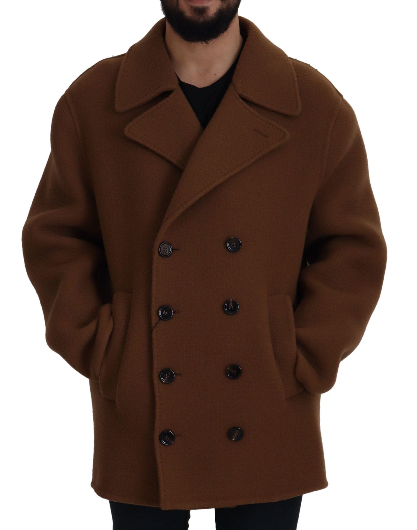 Dolce & Gabbana Brown Nylon Double Breasted Coat Jacket