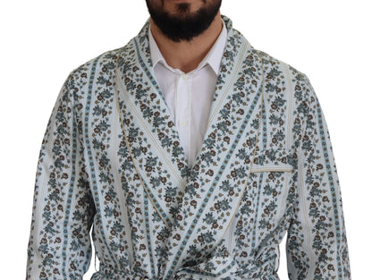 Dolce & Gabbana Blue Floral Cotton Robe Coat Jacket