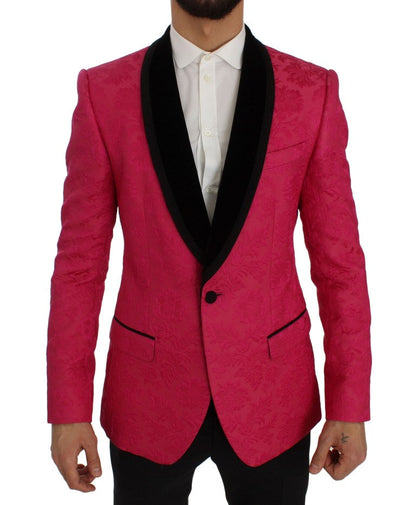 Dolce & Gabbana Pink Floral Brocade Slim Blazer Jacket