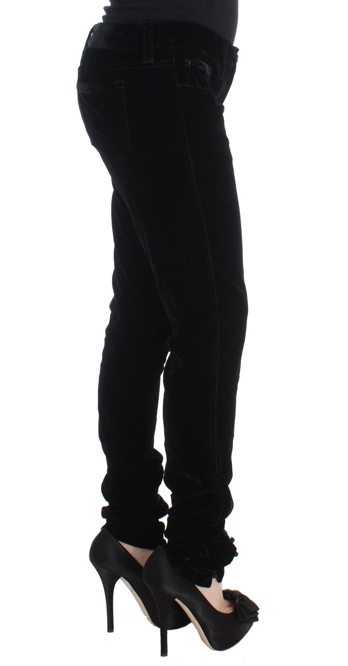 Ermanno Scervino Black Viscose Blend Velvet Slim Fit Pants