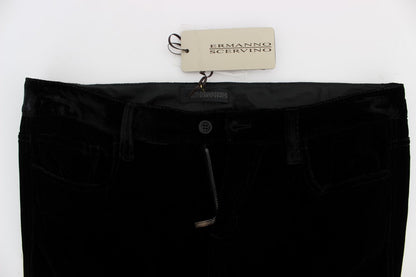 Ermanno Scervino Black Viscose Blend Velvet Slim Fit Pants