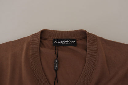 Dolce & Gabbana Brown Wool Men V-neck Pullover Sweater