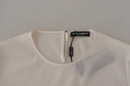 Dolce & Gabbana White Silk DG Logo Embroidered Long Sleeves Blouse
