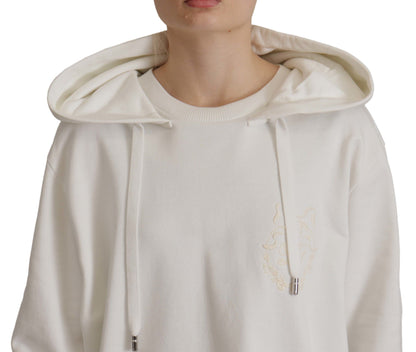 Dolce & Gabbana White Hoodie Pullover Embroidered Sweater