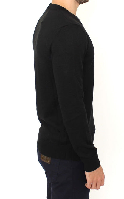 Ermanno Scervino Black Wool Blend V-neck Pullover Sweater