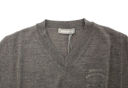 Ermanno Scervino Gray Wool Blend V-neck Pullover Sweater