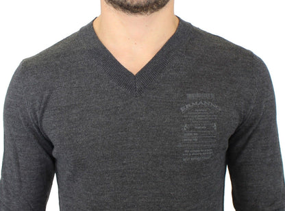 Ermanno Scervino Gray Wool Blend V-neck Pullover Sweater