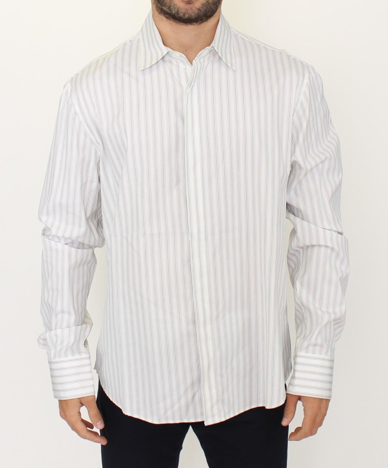 Ermanno Scervino White Black Striped Regular Fit Casual Shirt