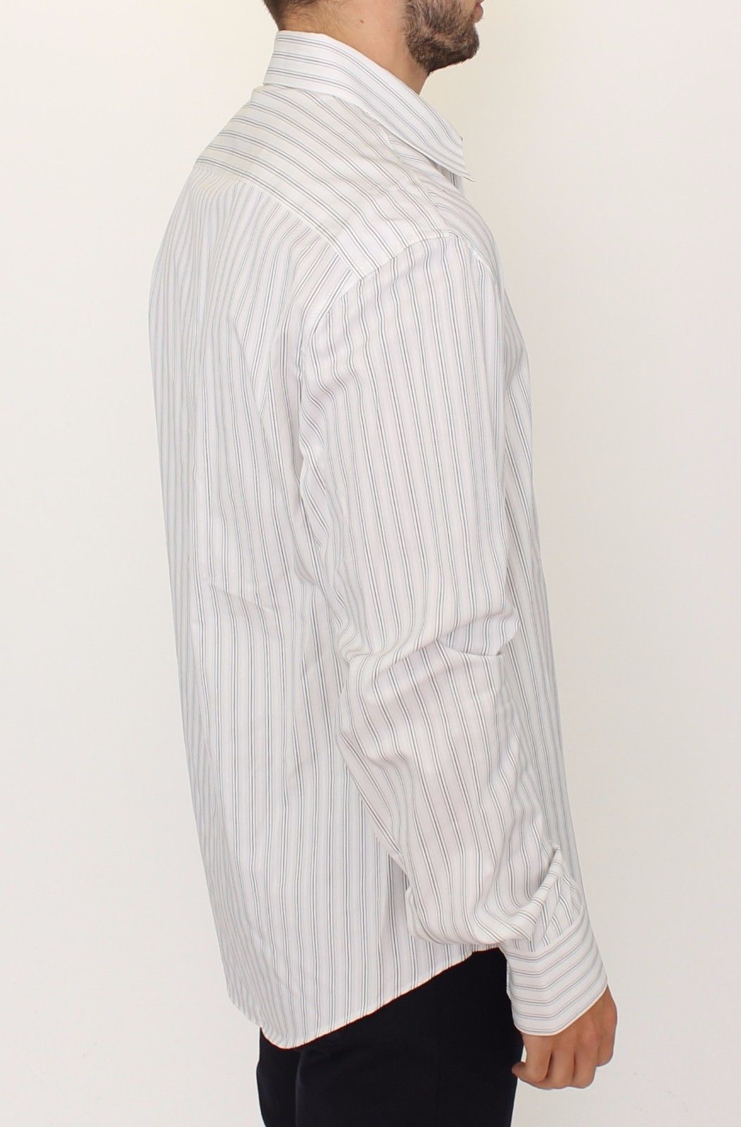 Ermanno Scervino White Black Striped Regular Fit Casual Shirt