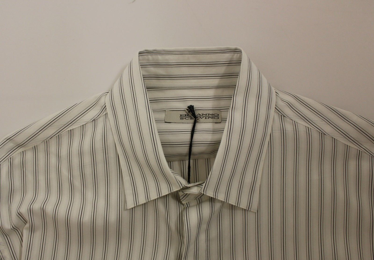 Ermanno Scervino White Black Striped Regular Fit Casual Shirt
