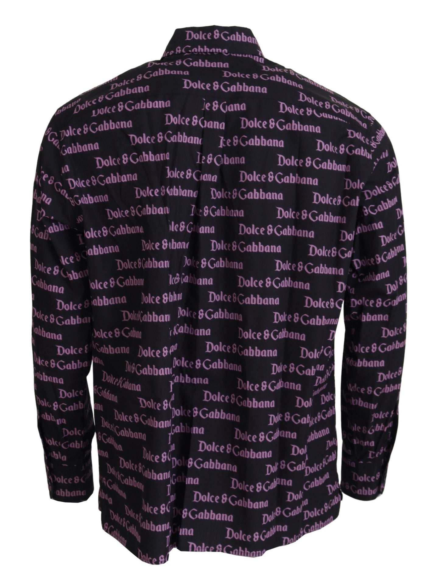 Dolce & Gabbana Black Purple Logo Slim Dress Formal Shirt