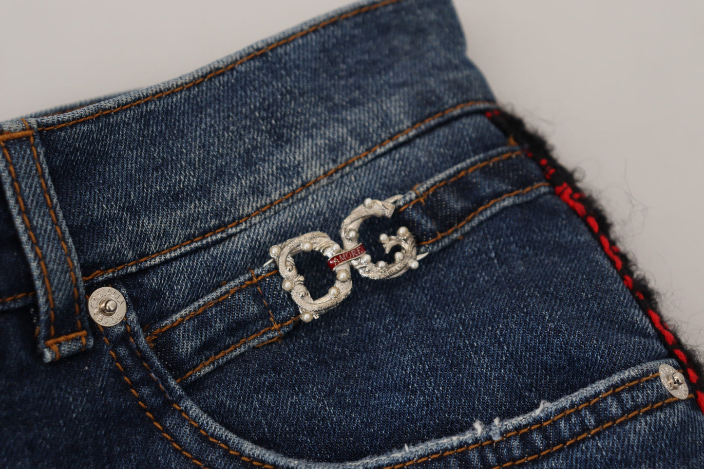 Dolce & Gabbana Blue Checkered Back Skinny Denim Jeans