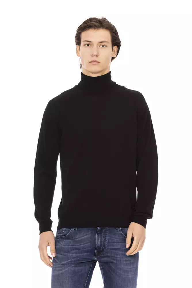 Baldinini Trend Black Fabric Men Sweater with Turtleneck Design