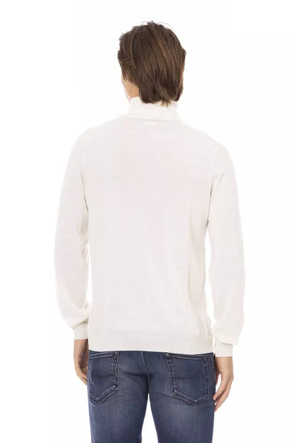 Baldinini Trend White Fabric Men Sweater with Turtleneck Design