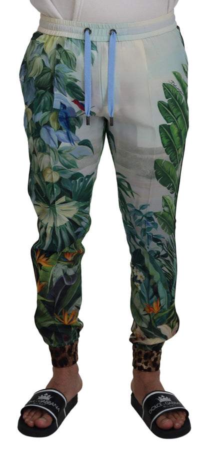 Dolce & Gabbana White Floral Printed Men Jogger Pants