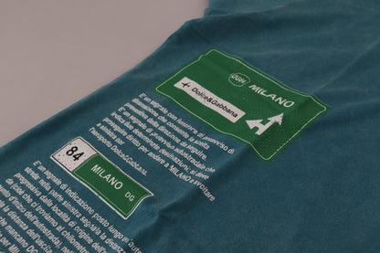 Dolce & Gabbana Blue Logo Print Crewneck Cotton T-shirt