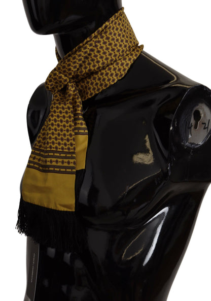 Dolce & Gabbana Yellow Patterned Silk Neck Wrap Fringe Scarf