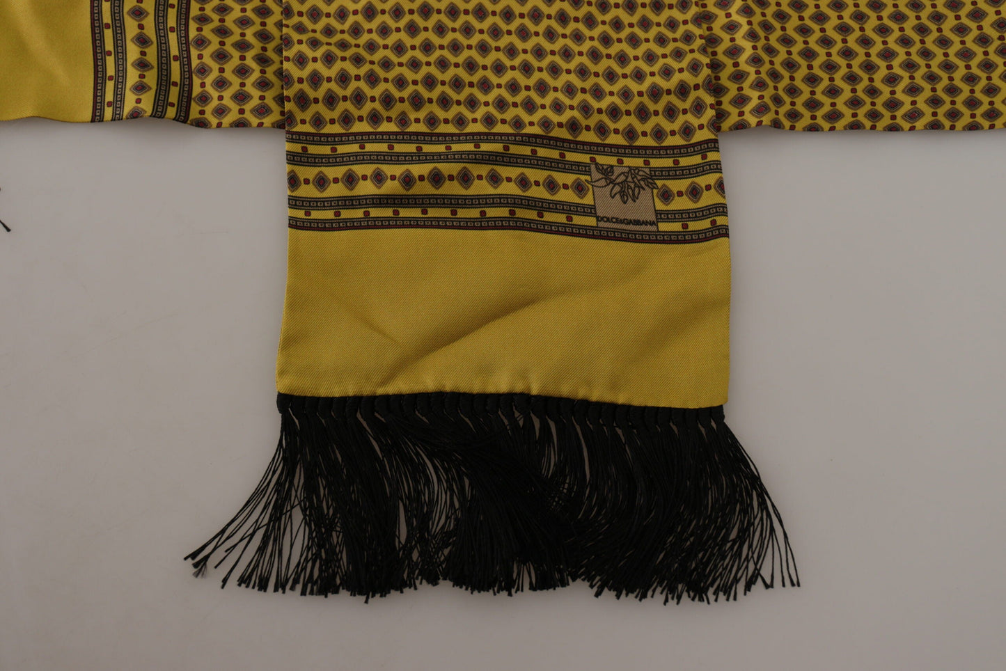 Dolce & Gabbana Yellow Patterned Silk Neck Wrap Fringe Scarf