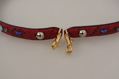 Dolce & Gabbana Red Exotic Leather Crystals Shoulder Strap