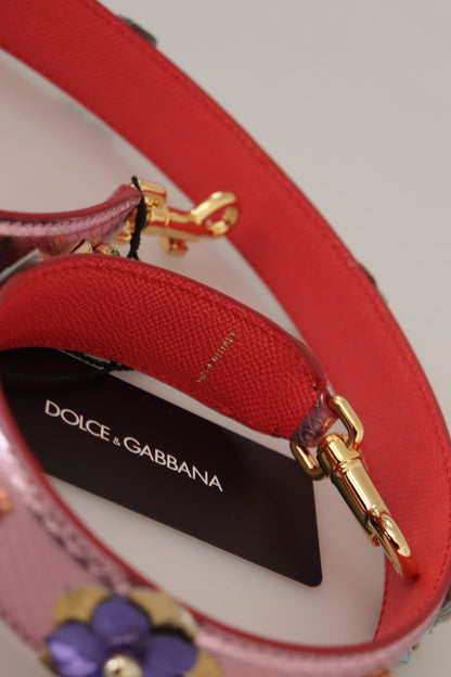 Dolce & Gabbana Metallic Pink Leather Studded Shoulder Strap