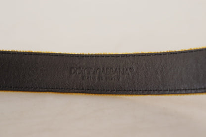 Dolce & Gabbana Mustard Velvet Gold Logo Engraved Metal Buckle Belt