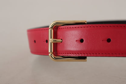 Dolce & Gabbana Red Calf Leather Gold Tone Logo Metal Buckle Belt