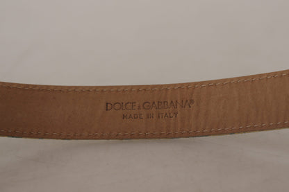 Dolce & Gabbana Blue Leather Jacquard Embossed Gold Metal Buckle Belt