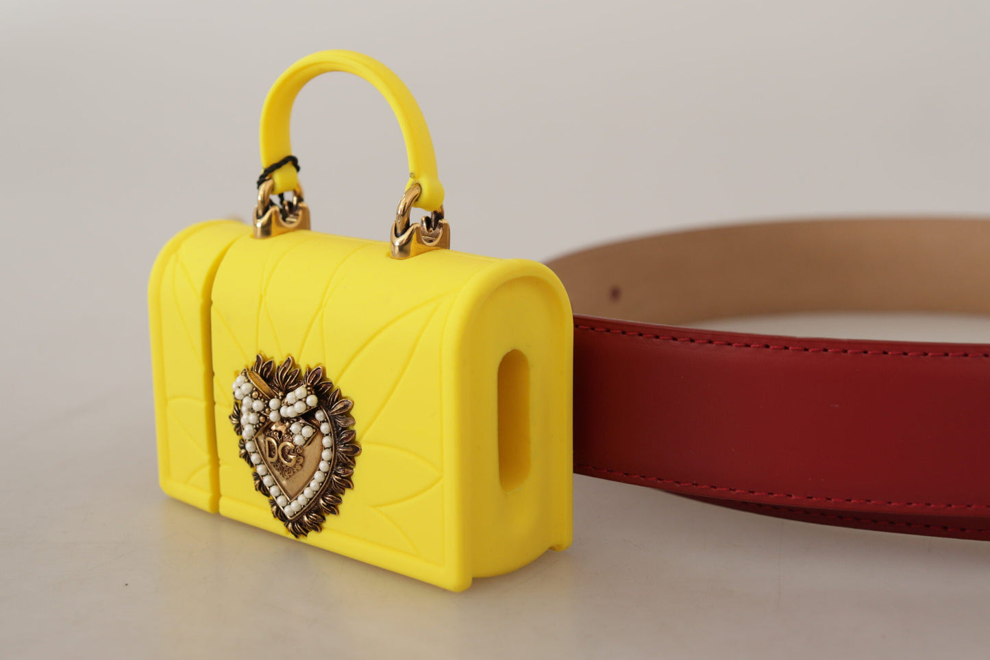 Dolce & Gabbana Red Leather Yellow DEVOTION Heart Bag Buckle Belt