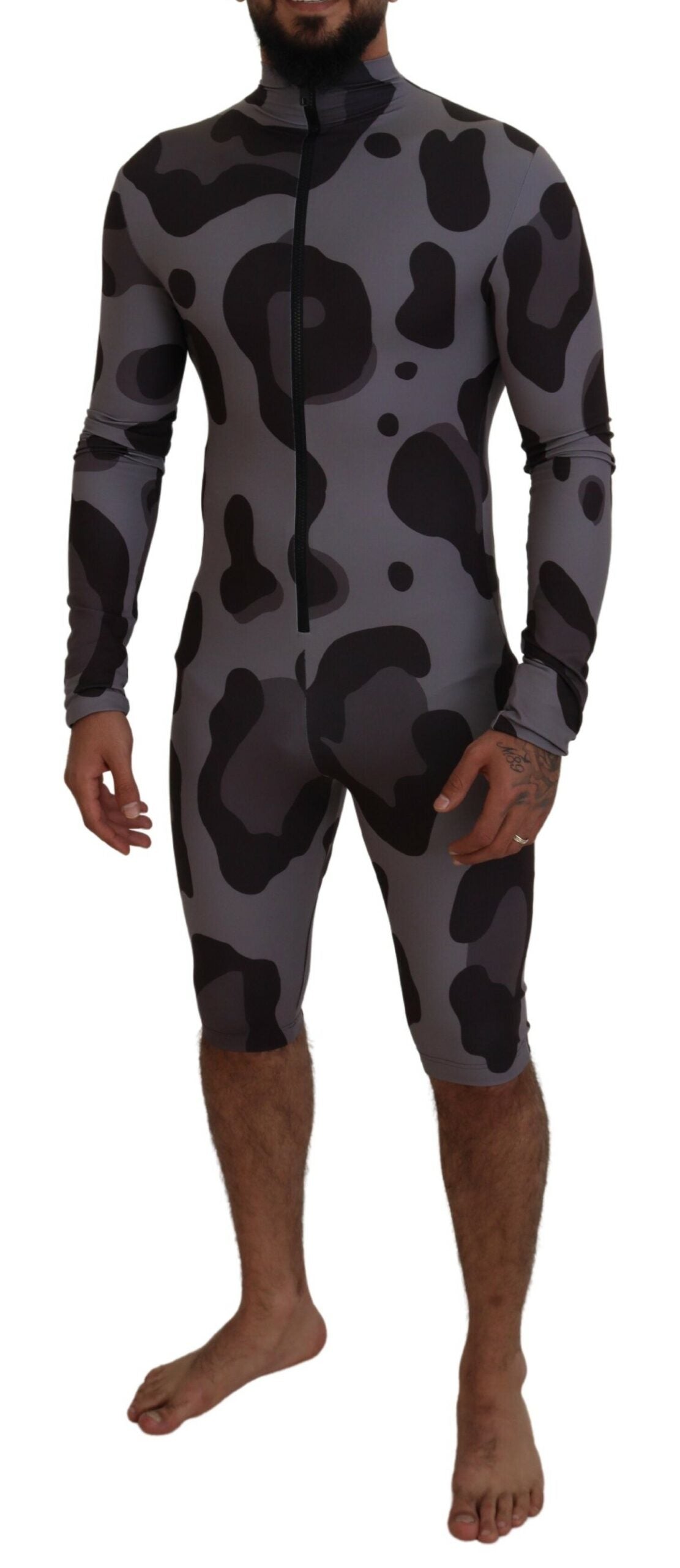 Dolce & Gabbana Gray Patterned Polyester Wetsuit Swimwear