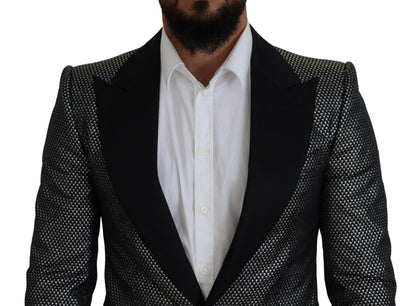 Dolce & Gabbana Black Silver Jacquard Slim Fit Jacket Blazer