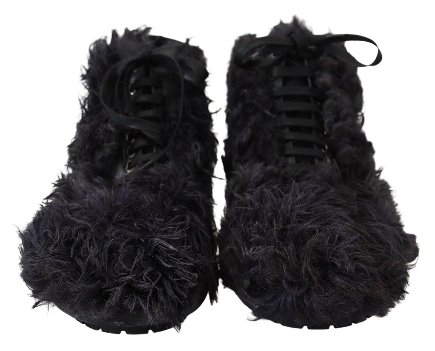 Dolce & Gabbana Black Leather Combat Shearling Boots Shoes
