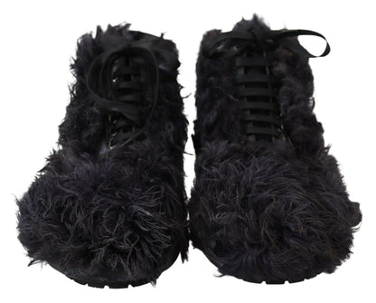 Dolce & Gabbana Black Leather Combat Shearling Boots Shoes