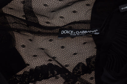 Dolce & Gabbana Black Lace Trim A-line Mini Nylon Dress