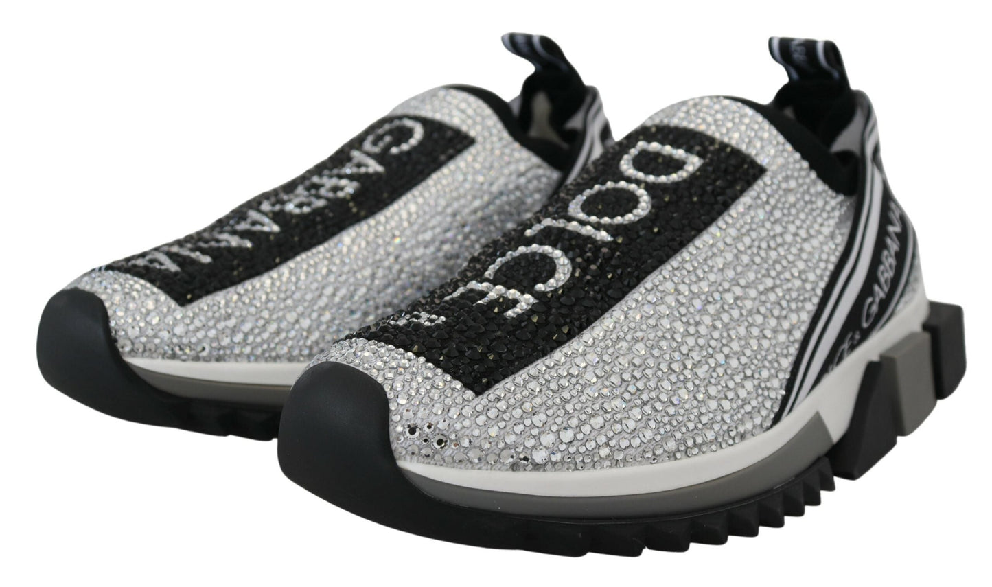 Dolce & Gabbana Silver Rhinestones Sorrento Sneakers Shoes