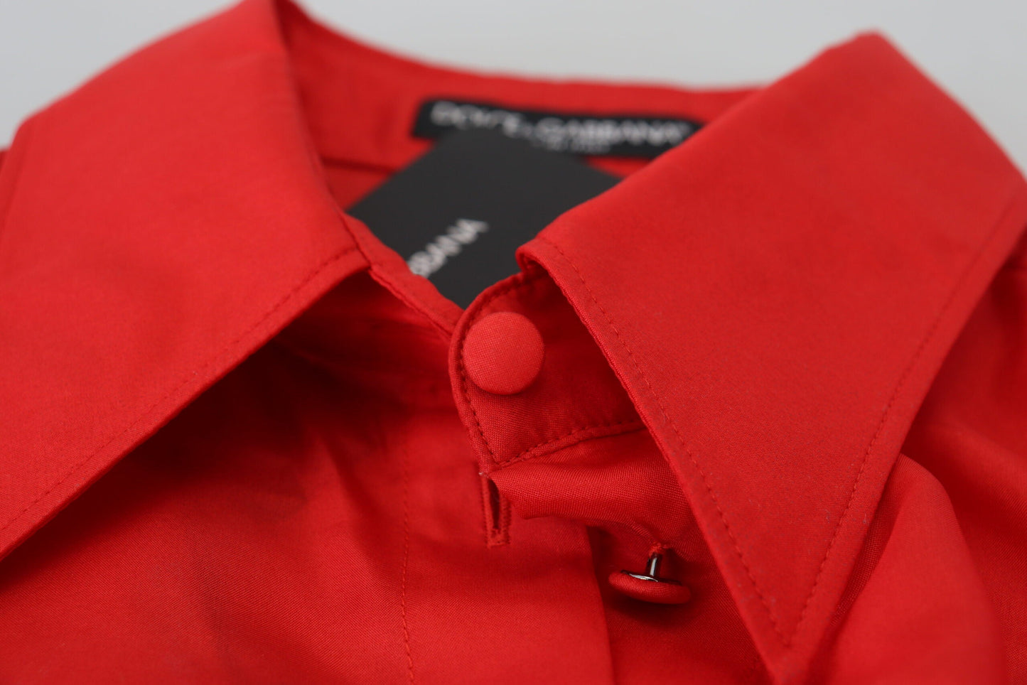 Dolce & Gabbana Red Silk Collared Long Sleeves Dress Shirt Top